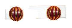 Vintage Napier Red Enamel Striped Gold Tone Round Adjustable Clip Hinge Earrings