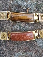 Vtg Multi Stone Inlay Panel Watch (works) Bracelet Set Chinese Symbol Good Luck