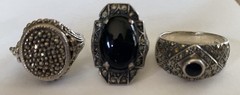 Vintage Sterling Silver 925 Marcasite Onyx Ring Lot ~ Compartment Ring ~ Deco ~