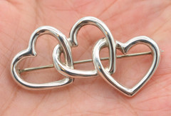 Vintage Tiffany & Co. Triple Heart Sterling Silver 925 Pin Brooch 1984 5.87g
