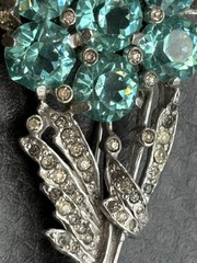 REJA Sterling Pave Rhinestone Unfoiled Faux Aquamarine Chatons Spray Flower Pin