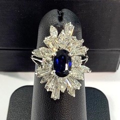 18K White Gold 2.59ctw Oval Blue Sapphire & VS Mixed Cut Diamond Cocktail Ring
