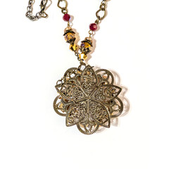 Victorian Style Red Glass Necklace Adjustable 2″ Pendant 20″ Chain rd03-39