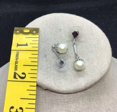 Vintage Silver Tone Costume Simulated Pearl Drop Earrings H134
