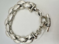 VTG Heavy Duty Silver Tone Link Bracelet Toggle 71g 8.5in Unsigned Estate Read