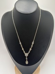 Vintage Inspired Statement Necklace Silver Blue Green Gemstone Teardrop Pendant