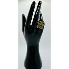 LA Vintage Green Orange Crystal Celtic Square Statement Ring Gold Tone Size 6