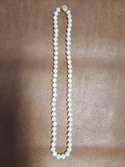 14K Gold Cultured Pearl Necklace 18″ 7–8mm White Akoya Style Knotted Strand
