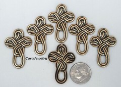 #0011 ANTIQUED GOLD CELTIC CROSS W/TOP HANG HOLE – 6 Pc Lot