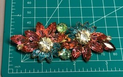 Rhinestone Brooch Pastel Floral Prong Set Layered 3.25x 1.25
