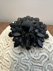 Vintage Jet Black Rhinestone Domed Flower Brooch