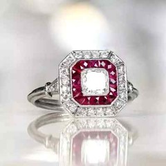 2.50Ct Art Deco Style Asscher Lab-Created Diamond & Ruby Wedding 925 Silver Ring
