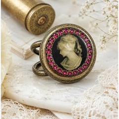 One of a Kind Handmade Shell Casing Cameo Statement Ring Crystal Artisan Jewelry