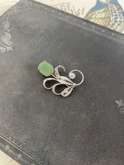 Vintage Sorrento Sterling Silver Pin Filigree Brooch Green Stone