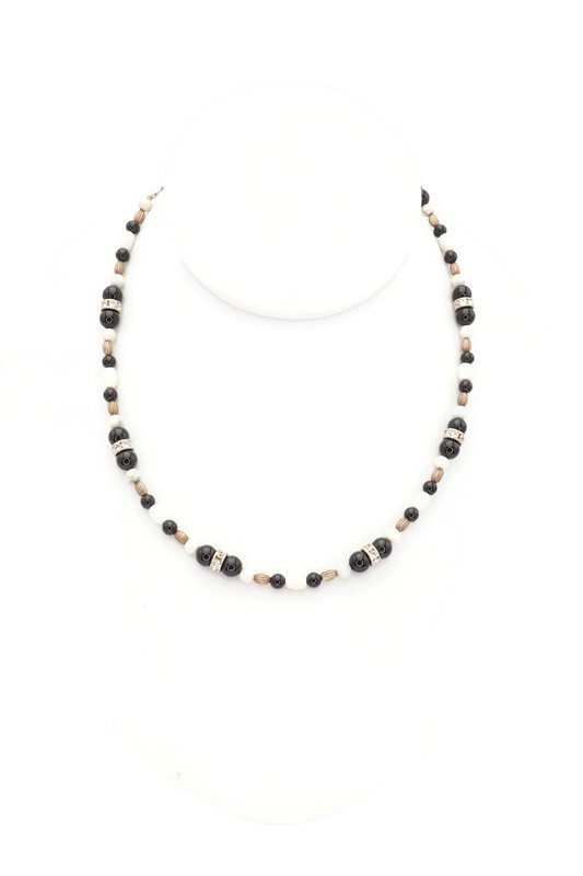 Vintage Sterling Silver 925 Black Onyx Cubic Zirconia White Stone Necklace 17″