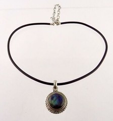 Sterling Silver 925 Labradorite Pendant on Black Silicone Cord Necklace 20.7g