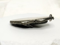 Handmade Nickel Silver Or Pewter Pendant W Polished Black & Green Stone – 2″ L