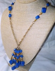 Vintage 1960’s Faceted Blue Lucite Tassel Necklace Gold Plated Flapper Sautoir