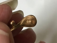 VINTAGE~14K YELLOW GOLD PEARL FIGURAL WISHBONE PIN BROOCH~2.8g~GOOD LUCK JUNE