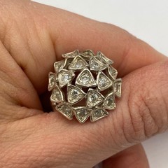 Vintage 925 Sterling Silver CZ Cluster Dome Ring Trilliant Cut Size 6.5 US