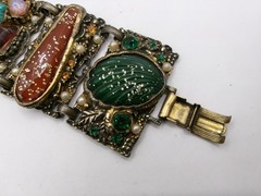 Attributed to Selro Selini Confetti Lucite Panel Bracelet w/Rhinestones, Pearls
