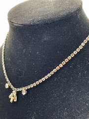 Antique Art Deco Silver Tone Rhinestone Emerald Cut Pendant Drop Necklace