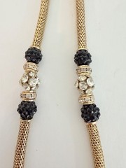 VCLM Gold Tone Mesh Necklace Black Crystal Rhinestone Statement Necklace