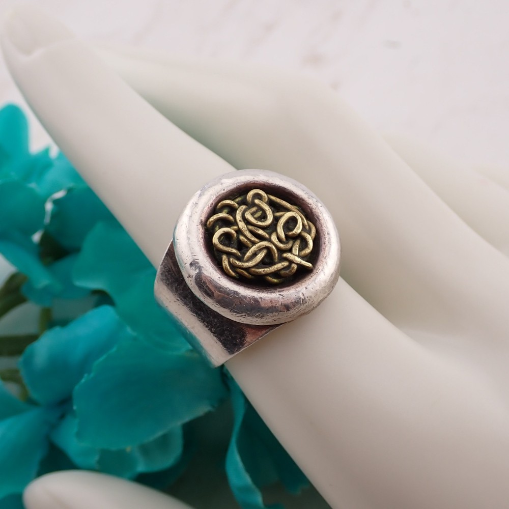 Vintage Artisan Sterling Silver Modern Abstract Size 8.25 Ring 14 Gr