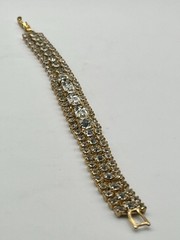 Vintage Estate Gold Tone Clear Rhinestone Fold Over Clasp Bracelet 7”