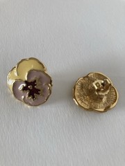 Vintage Pansy Flower Pierced Earrings With Yellow, Lavender & Mauve Enamel