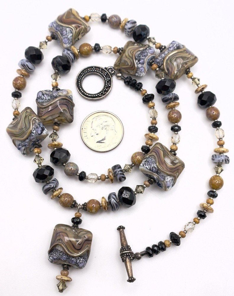 Vintage Lampwork Glass Bead Necklace 21 in