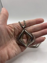 Luca Razza 1970s Vintage Pendant Necklace Silver Tone Signed Rare
