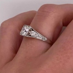 Vintage Art Deco Lab Created Diamond Filigree 14K White Gold FN Engagement Ring