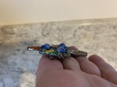 Vintage 1940’s CORO Enamel Rhinestone Blue Moonglow Flower Basket Brooch Pin