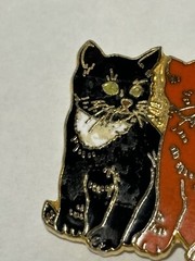 Vintage Cat Pin Brooch black and Orange halloween kitties Enamel rare