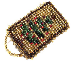 Vintage Handmade Glass Seed Bead Christmas Tree Holiday Pin / Brooch