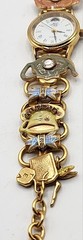 Vintage RARE HTF Signed Goldtone Kirks Folly Enameled Tea Party Watch w/Box 8″