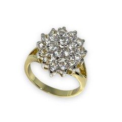 Vintage 1980s CZ Cocktail Ring Size 5 Halo Dome Two Tone Gold Plated – 14G