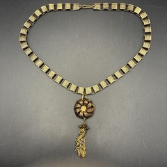 Vintage Faux Opal Charm On New Victorian Book Chain Necklace,Antique Finish OOAK