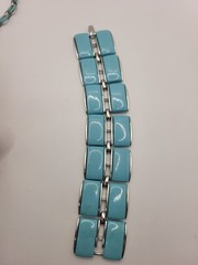 4 Pc Vintage LISNER Aqua Blue Thermoset Silvertoned Bracelet Necklace 2 Earrings
