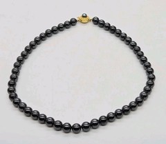 Hematite Beaded Choker Necklace Black Ball Vintage Fancy Clasp Couture Gold tone