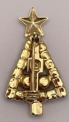 Christmas Tree Green Red Rhinestone Vintage Gold Tone Brooch