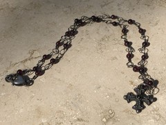 🏰 VINTAGE Garnet 925 STERLING SILVER CROSS Pattée Necklace MEDIEVAL GOTHIC 11g