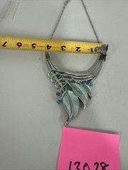 VTG Enamel Silver Tone Necklace With Crystals Adjustable Length Statement Blue
