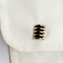 Pioneer Modernist Gold Tone & Black Industrial Style Barrel Shape Vtg Cufflinks