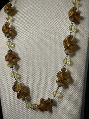 Vintage Art Glass Beaded Necklace Twist Gold Foil Station Chain 28″ READ