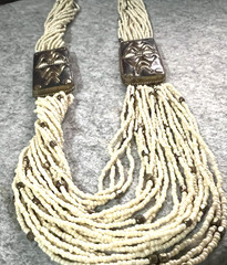 Vintage Necklace Multi Strand cream Seed Bead brass Round Beads 26″ long