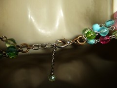 LAYER 3 ROW GREEN PINK BLUE GLASS BEADS SILVER TONE WIRED BIB NECKLACE #19/6