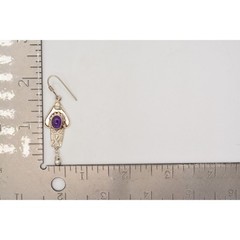 Vintage 925 Sterling Silver Dangle Drop Earrings Purple Cabochon Signed Bin4