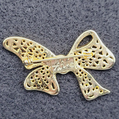 AAI Filigree Bow Jewelry Gold Tone Ribbon Pin Vintage 1990s Brooch Signed